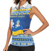 Ukraine Christmas Women Sleeveless Polo Shirt Ded Moroz And Snegurochka - Wonder Print Shop