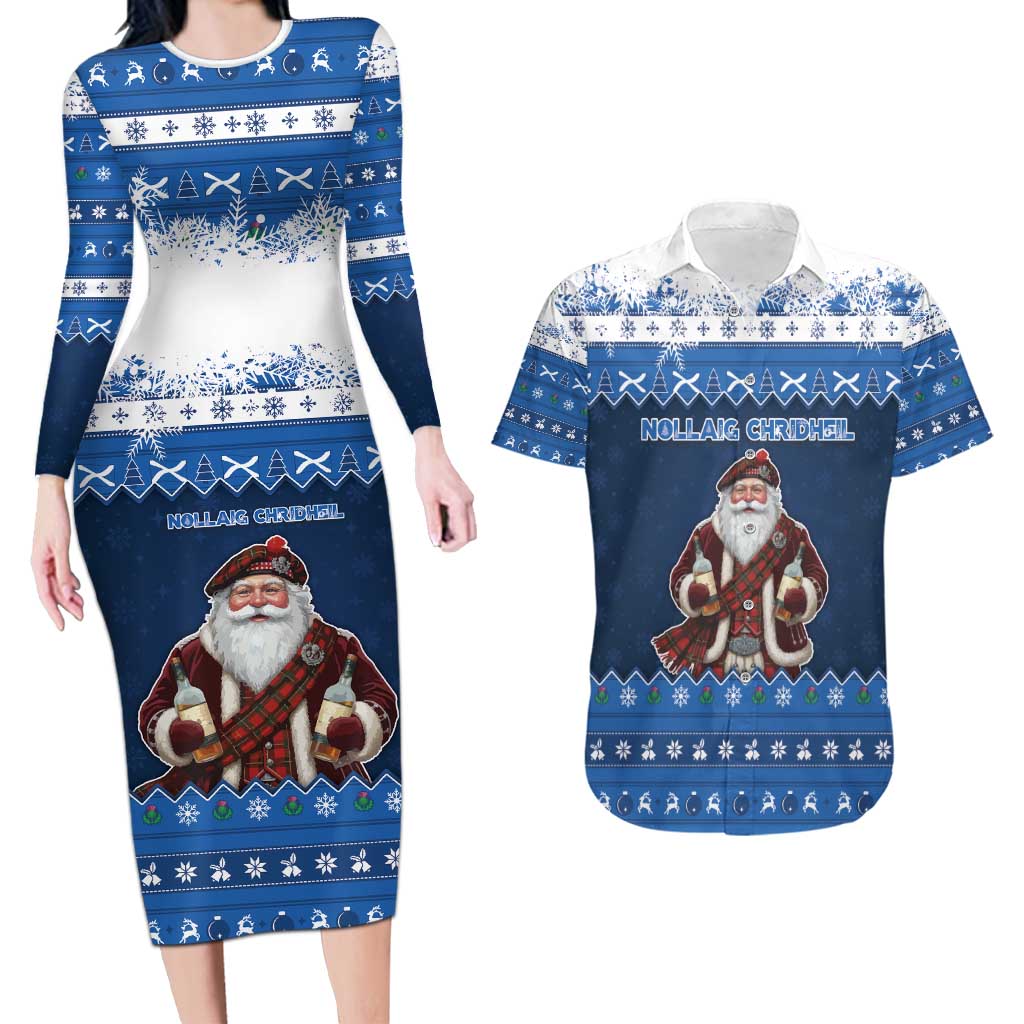 Scotland Christmas Couples Matching Long Sleeve Bodycon Dress and Hawaiian Shirt Scottish Santa Claus - Wonder Print Shop
