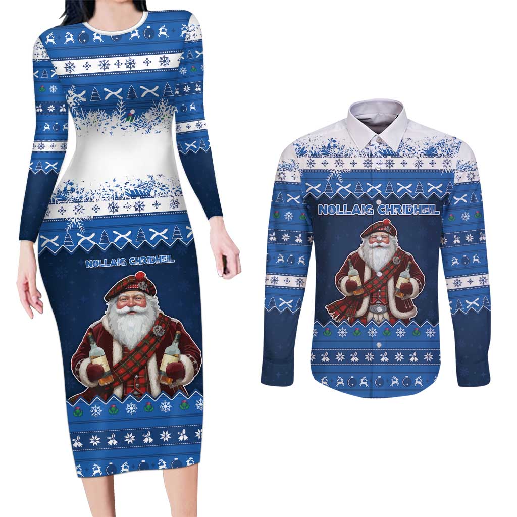 Scotland Christmas Couples Matching Long Sleeve Bodycon Dress and Long Sleeve Button Shirt Scottish Santa Claus - Wonder Print Shop