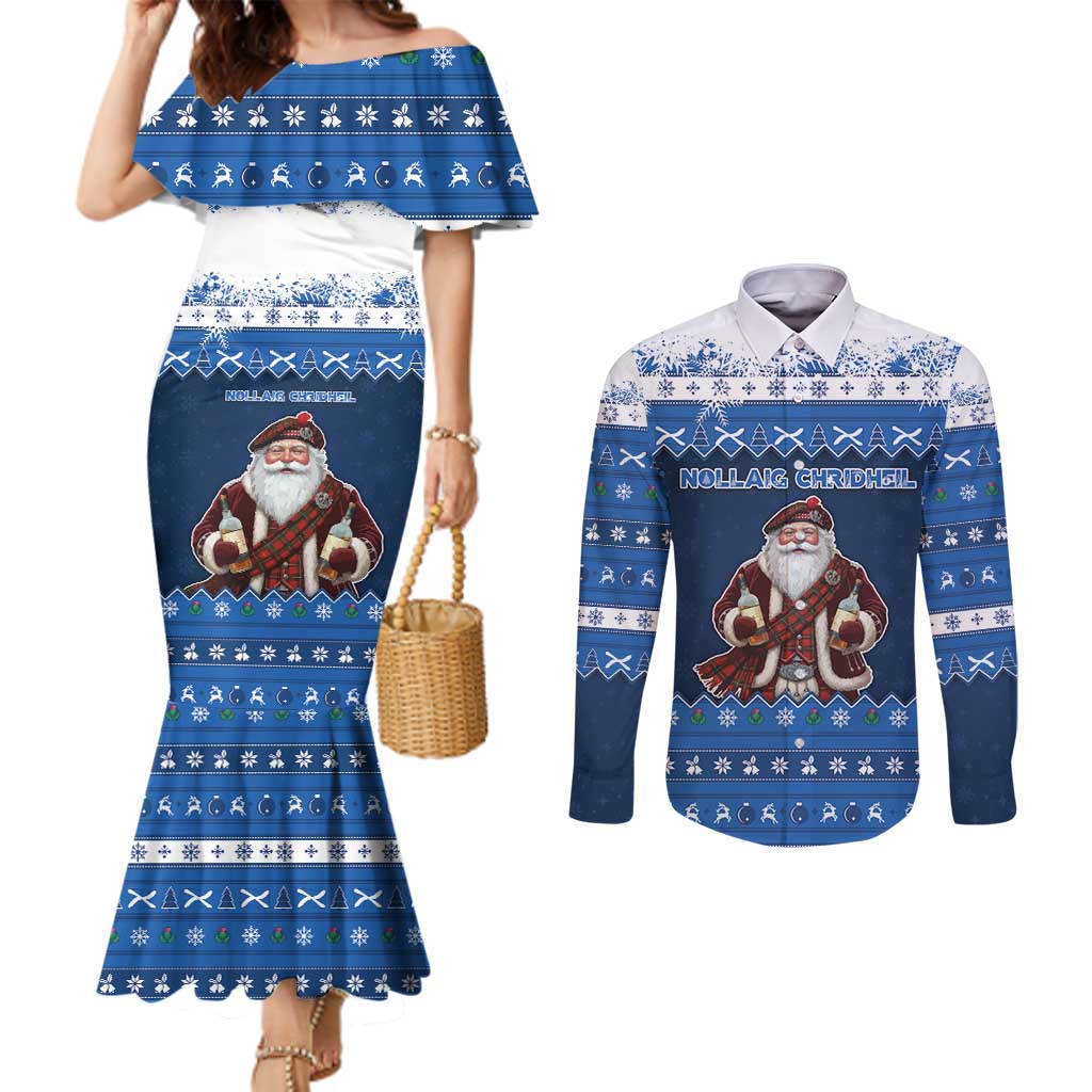 Scotland Christmas Couples Matching Mermaid Dress and Long Sleeve Button Shirt Scottish Santa Claus - Wonder Print Shop