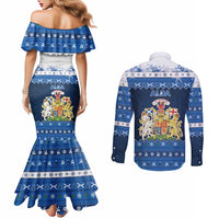 Scotland Christmas Couples Matching Mermaid Dress and Long Sleeve Button Shirt Scottish Santa Claus - Wonder Print Shop