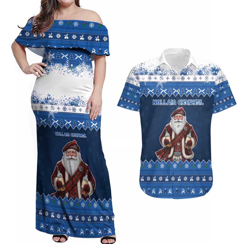 Scotland Christmas Couples Matching Off Shoulder Maxi Dress and Hawaiian Shirt Scottish Santa Claus - Wonder Print Shop