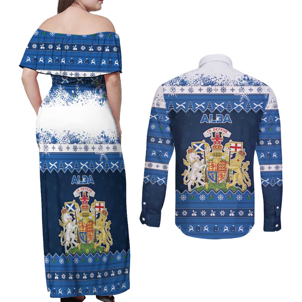 Scotland Christmas Couples Matching Off Shoulder Maxi Dress and Long Sleeve Button Shirt Scottish Santa Claus - Wonder Print Shop