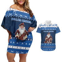 Scotland Christmas Couples Matching Off Shoulder Short Dress and Hawaiian Shirt Scottish Santa Claus - Wonder Print Shop