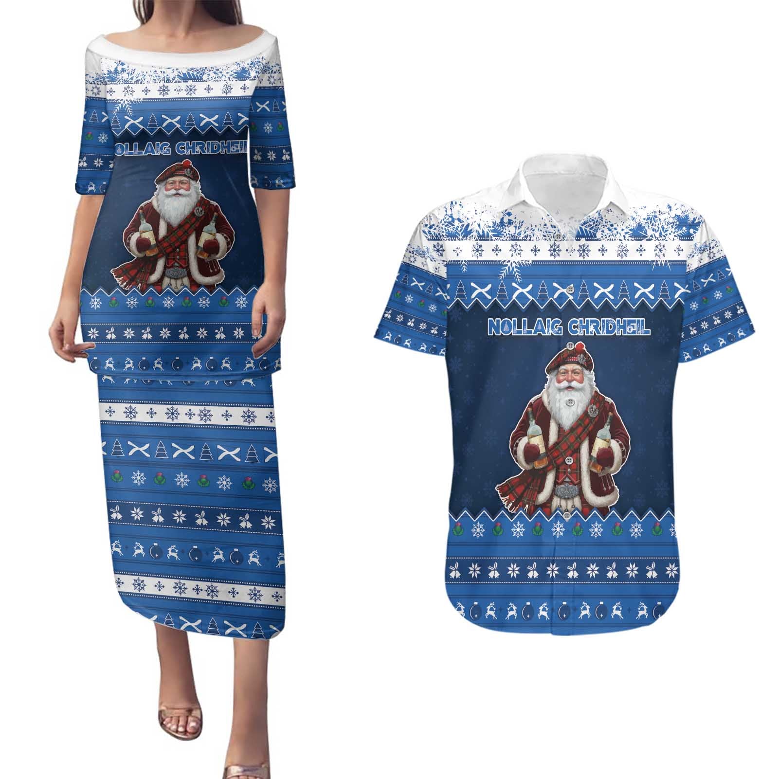 Scotland Christmas Couples Matching Puletasi and Hawaiian Shirt Scottish Santa Claus - Wonder Print Shop