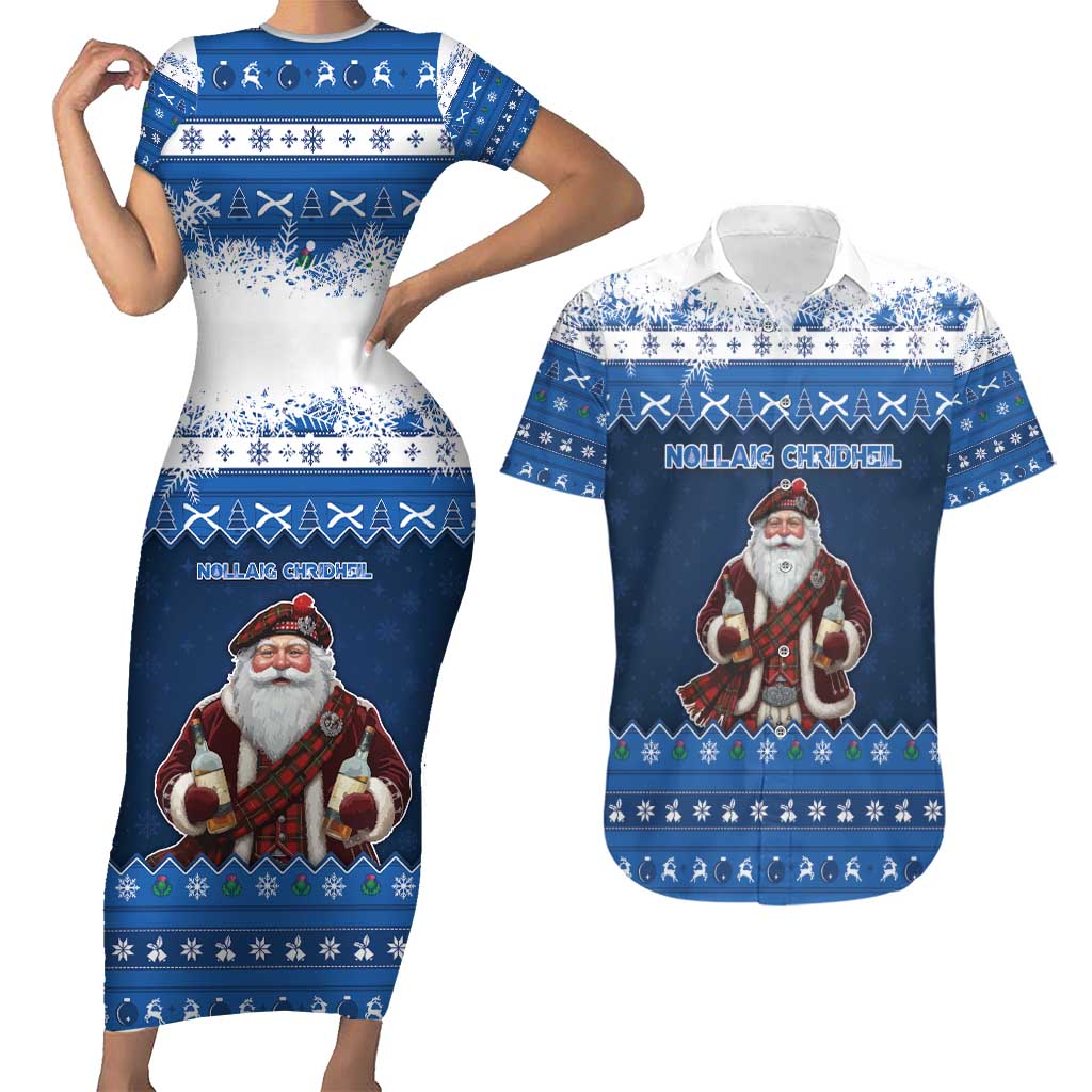 Scotland Christmas Couples Matching Short Sleeve Bodycon Dress and Hawaiian Shirt Scottish Santa Claus - Wonder Print Shop
