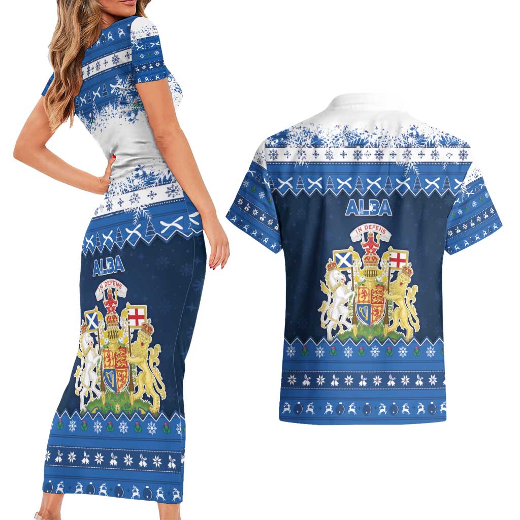 Scotland Christmas Couples Matching Short Sleeve Bodycon Dress and Hawaiian Shirt Scottish Santa Claus - Wonder Print Shop