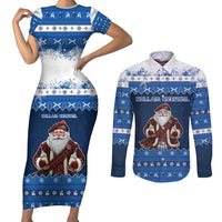 Scotland Christmas Couples Matching Short Sleeve Bodycon Dress and Long Sleeve Button Shirt Scottish Santa Claus - Wonder Print Shop
