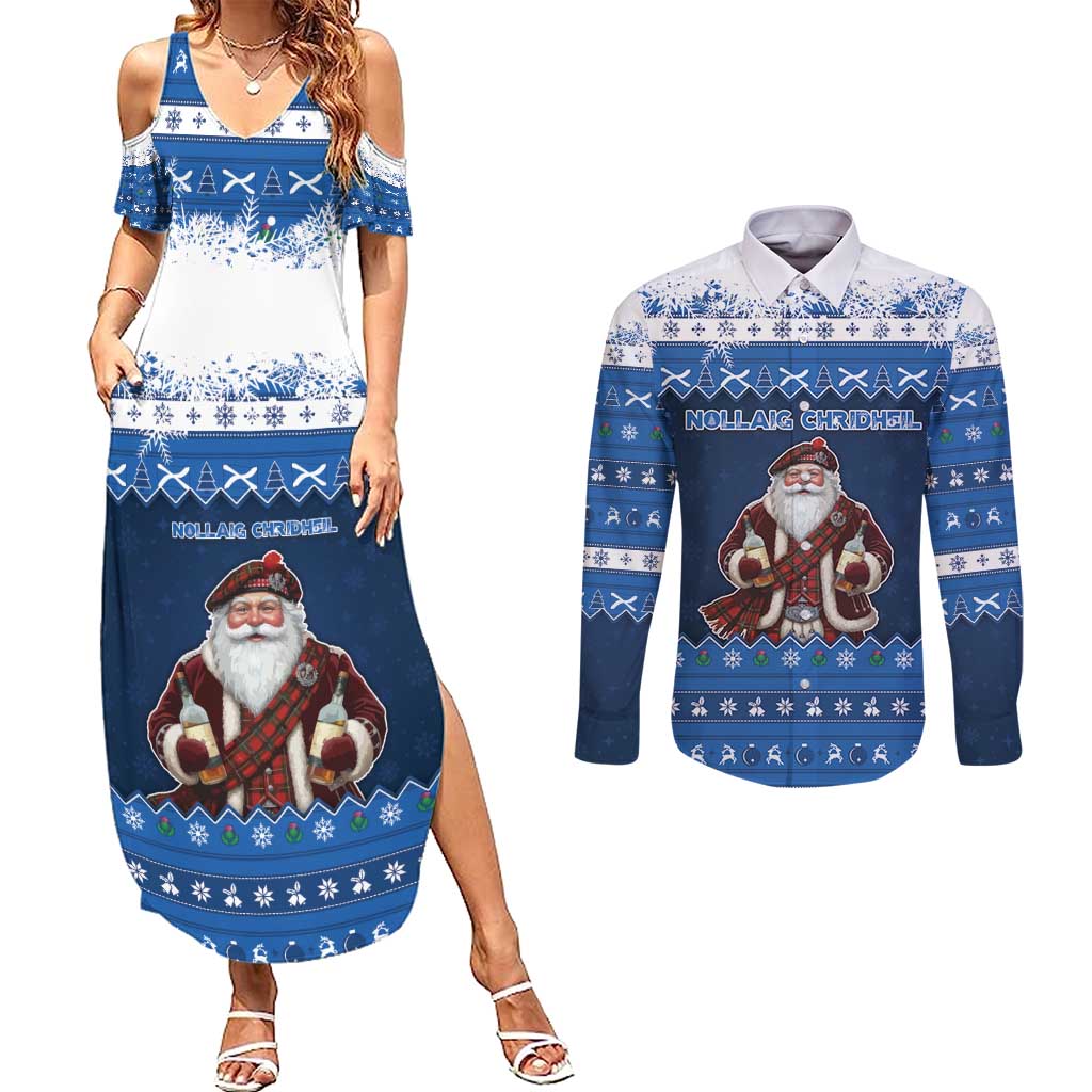 Scotland Christmas Couples Matching Summer Maxi Dress and Long Sleeve Button Shirt Scottish Santa Claus - Wonder Print Shop