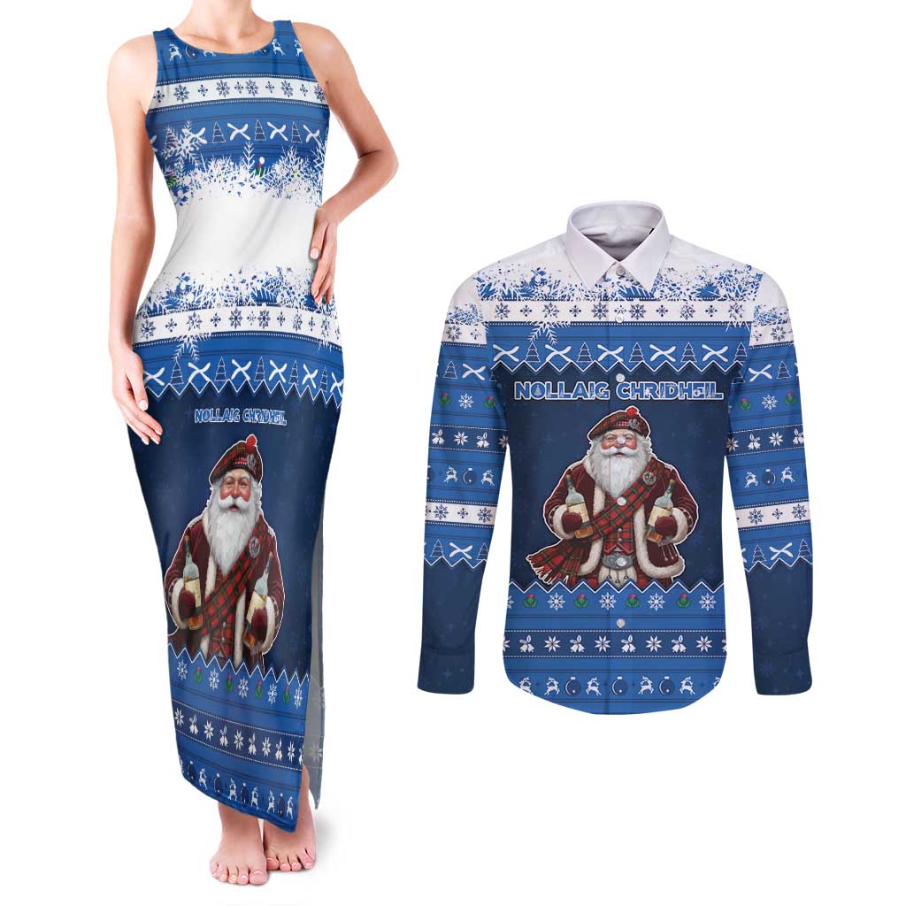 Scotland Christmas Couples Matching Tank Maxi Dress and Long Sleeve Button Shirt Scottish Santa Claus - Wonder Print Shop