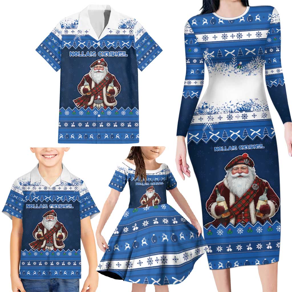 Scotland Christmas Family Matching Long Sleeve Bodycon Dress and Hawaiian Shirt Scottish Santa Claus - Wonder Print Shop