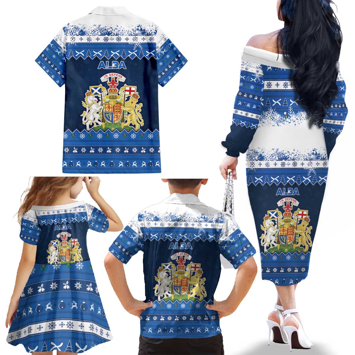 Scotland Christmas Family Matching Off The Shoulder Long Sleeve Dress and Hawaiian Shirt Scottish Santa Claus - Wonder Print Shop