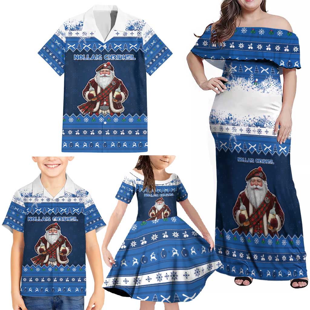 Scotland Christmas Family Matching Off Shoulder Maxi Dress and Hawaiian Shirt Scottish Santa Claus - Wonder Print Shop