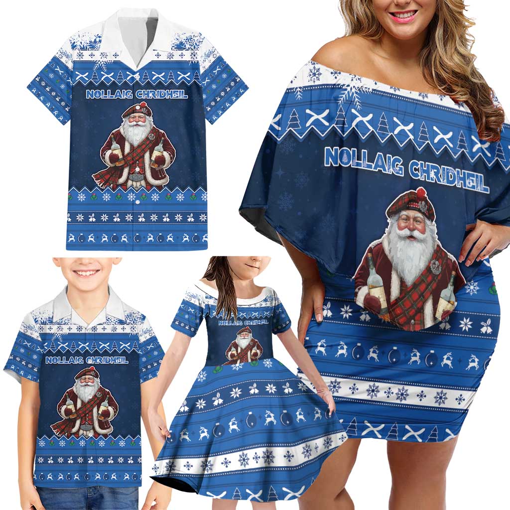 Scotland Christmas Family Matching Off Shoulder Short Dress and Hawaiian Shirt Scottish Santa Claus - Wonder Print Shop