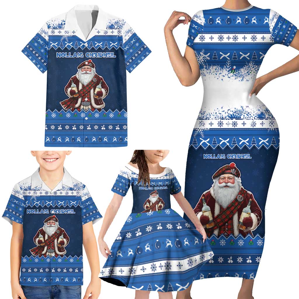Scotland Christmas Family Matching Short Sleeve Bodycon Dress and Hawaiian Shirt Scottish Santa Claus - Wonder Print Shop