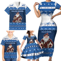 Scotland Christmas Family Matching Short Sleeve Bodycon Dress and Hawaiian Shirt Scottish Santa Claus - Wonder Print Shop