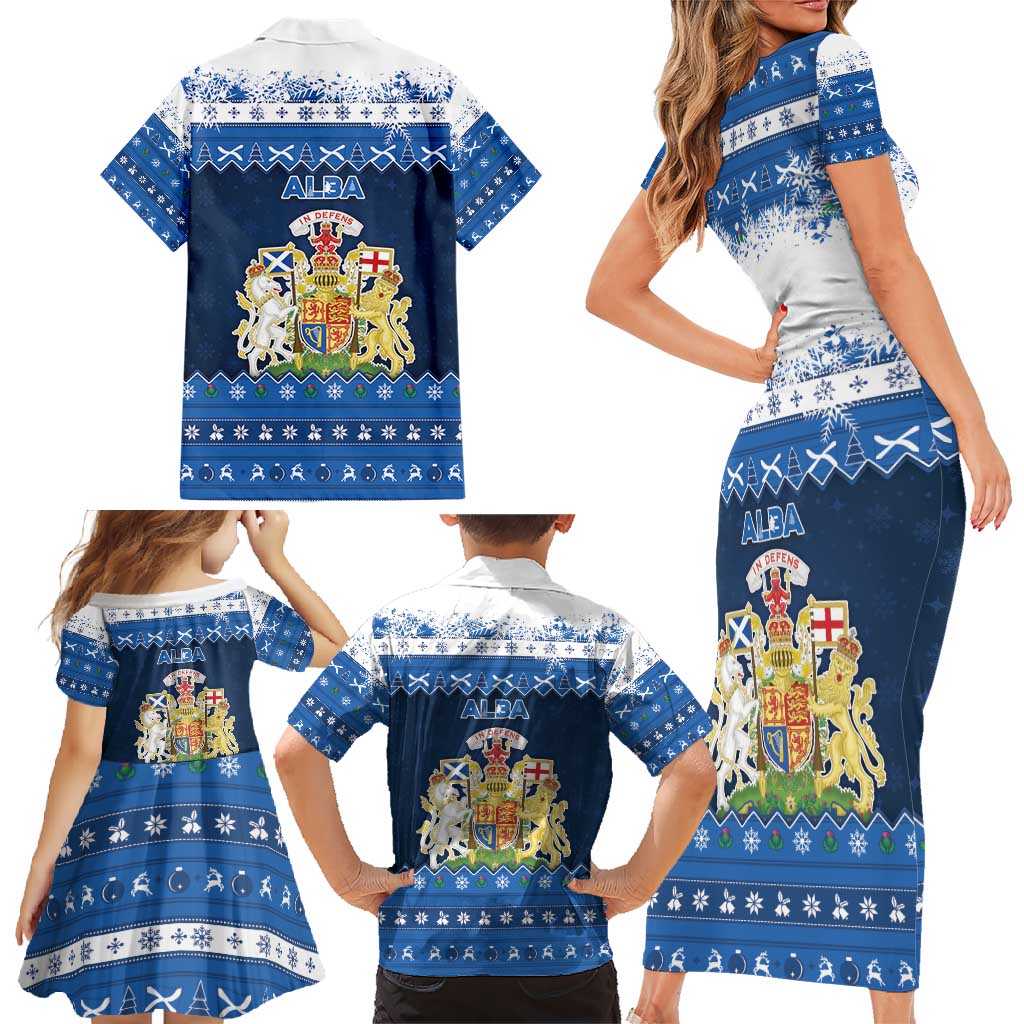 Scotland Christmas Family Matching Short Sleeve Bodycon Dress and Hawaiian Shirt Scottish Santa Claus - Wonder Print Shop