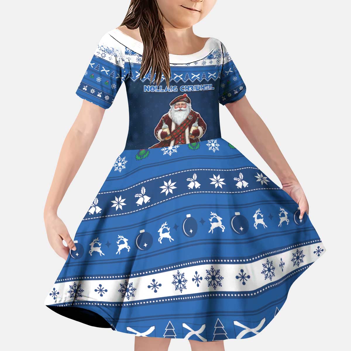 Scotland Christmas Kid Short Sleeve Dress Scottish Santa Claus - Wonder Print Shop