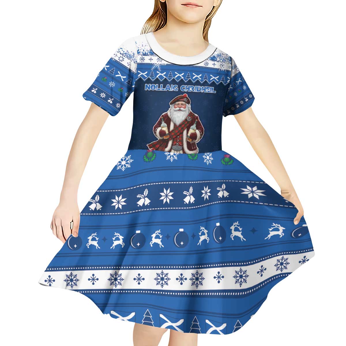 Scotland Christmas Kid Short Sleeve Dress Scottish Santa Claus - Wonder Print Shop