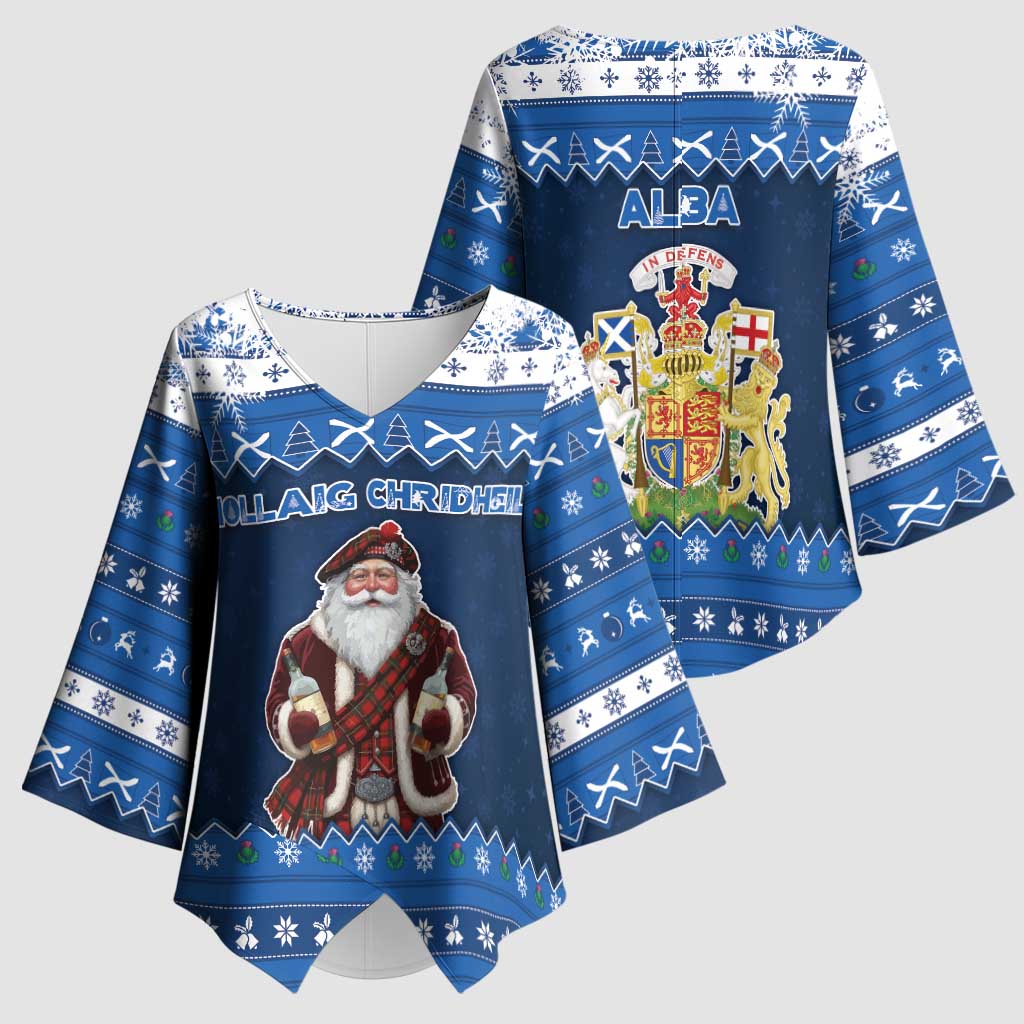Scotland Christmas Kimono Sleeve Blouse Scottish Santa Claus - Wonder Print Shop
