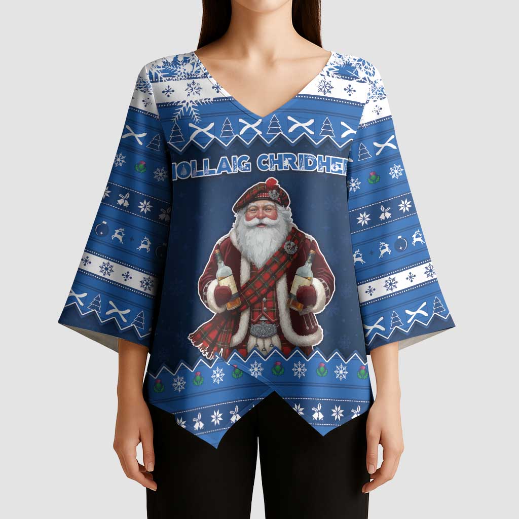 Scotland Christmas Kimono Sleeve Blouse Scottish Santa Claus - Wonder Print Shop