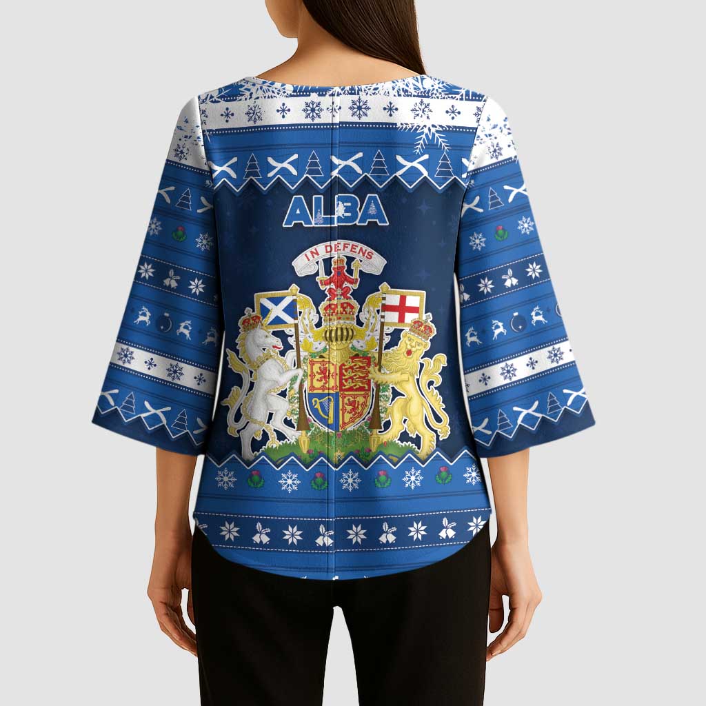 Scotland Christmas Kimono Sleeve Blouse Scottish Santa Claus - Wonder Print Shop