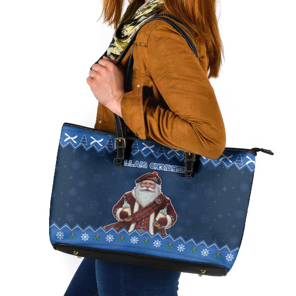 Scotland Christmas Leather Tote Bag Scottish Santa Claus - Wonder Print Shop