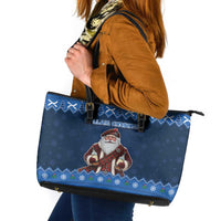 Scotland Christmas Leather Tote Bag Scottish Santa Claus - Wonder Print Shop