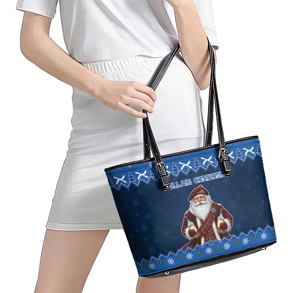 Scotland Christmas Leather Tote Bag Scottish Santa Claus - Wonder Print Shop