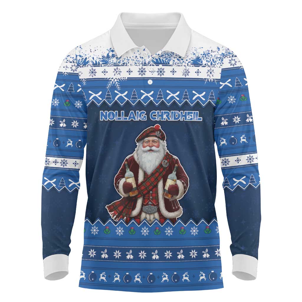 Scotland Christmas Long Sleeve Polo Shirt Scottish Santa Claus - Wonder Print Shop