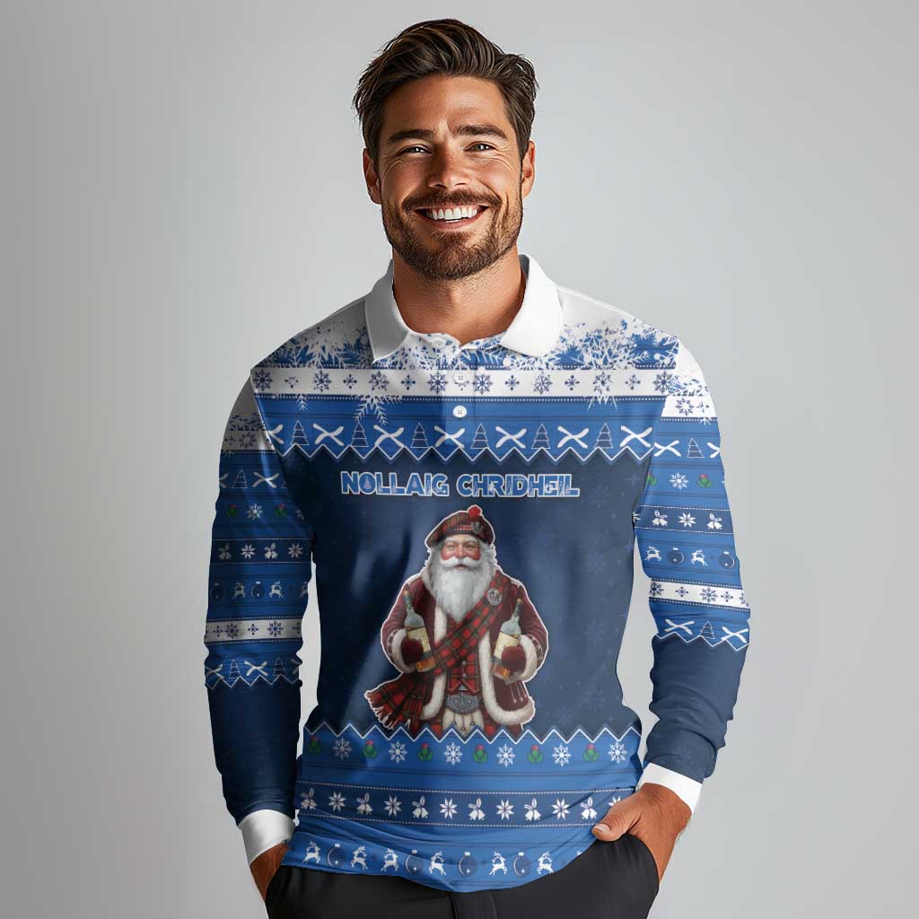 Scotland Christmas Long Sleeve Polo Shirt Scottish Santa Claus - Wonder Print Shop