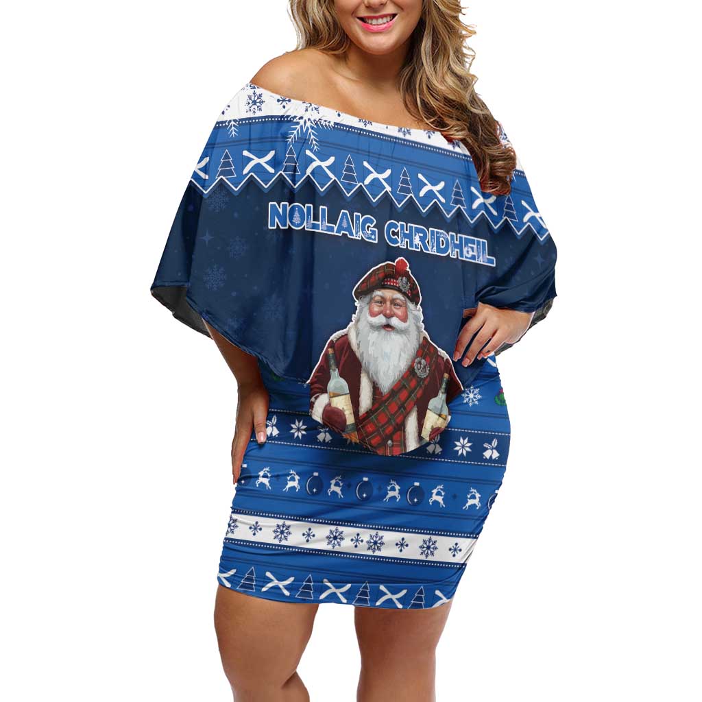 Scotland Christmas Off Shoulder Short Dress Scottish Santa Claus - Wonder Print Shop