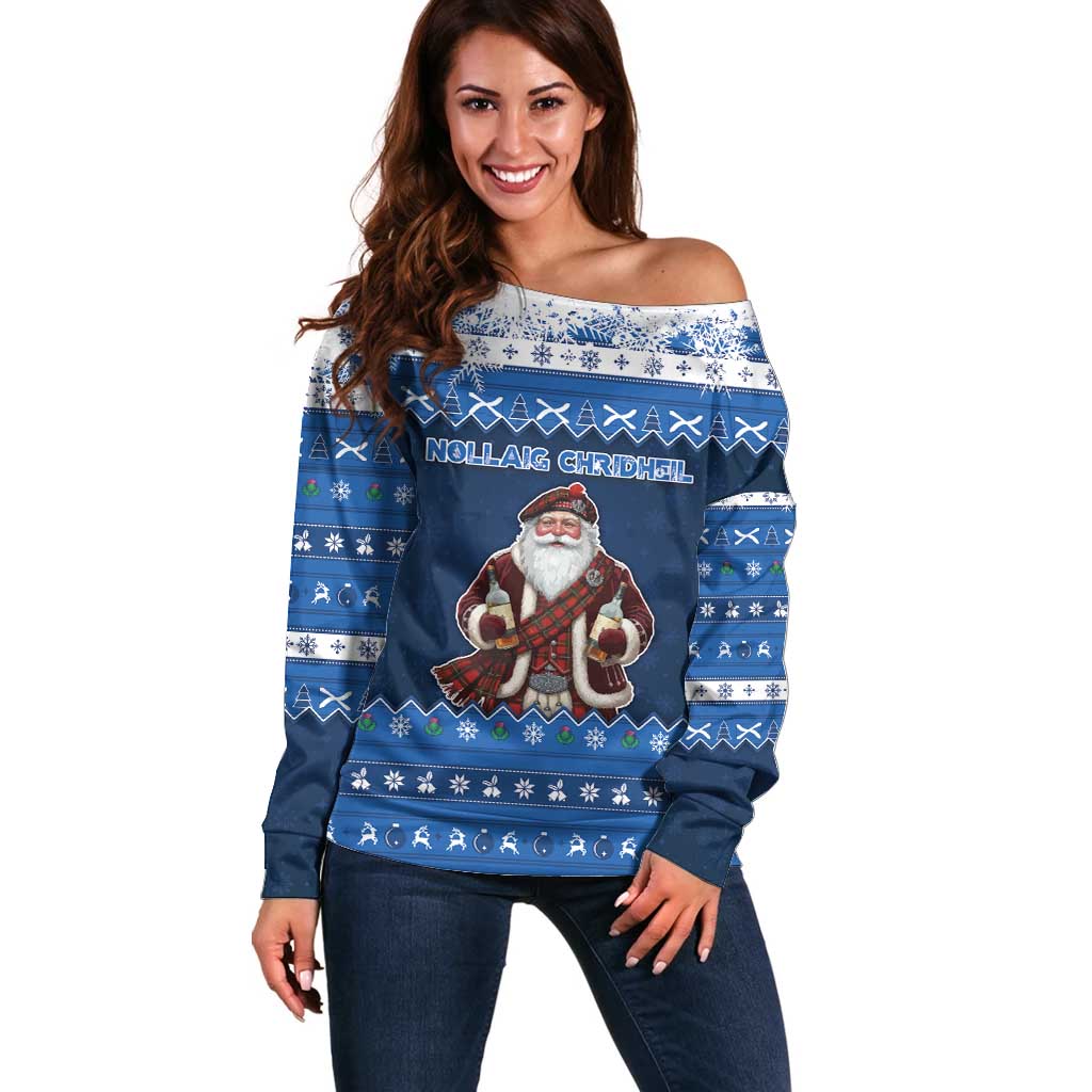 Scotland Christmas Off Shoulder Sweater Scottish Santa Claus - Wonder Print Shop