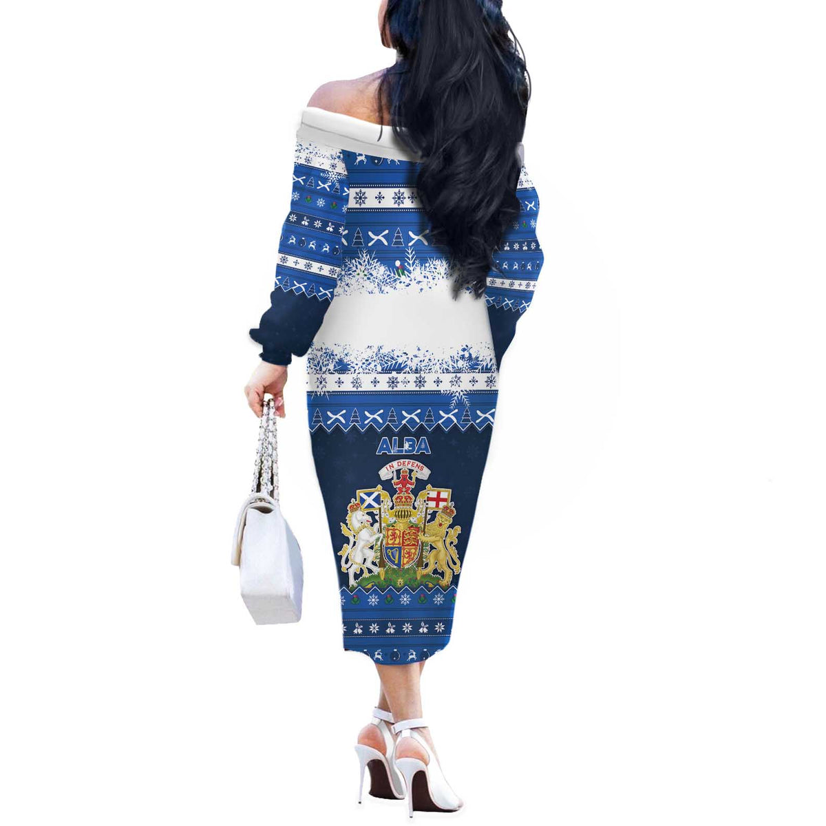 Scotland Christmas Off The Shoulder Long Sleeve Dress Scottish Santa Claus - Wonder Print Shop