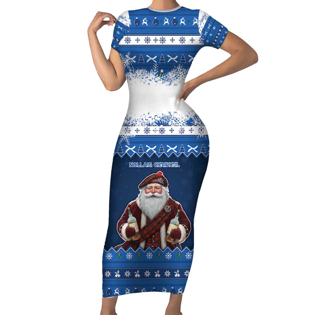 Scotland Christmas Short Sleeve Bodycon Dress Scottish Santa Claus - Wonder Print Shop