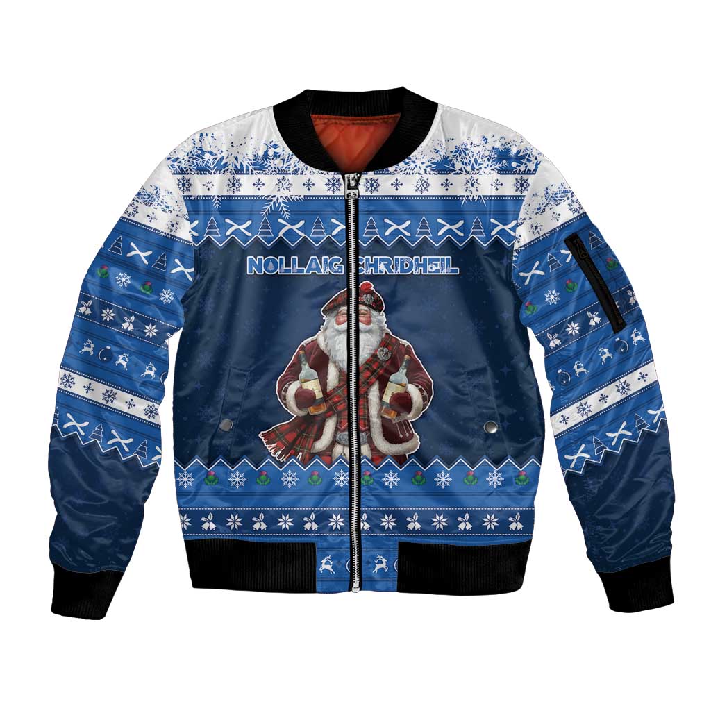 Scotland Christmas Sleeve Zip Bomber Jacket Scottish Santa Claus - Wonder Print Shop