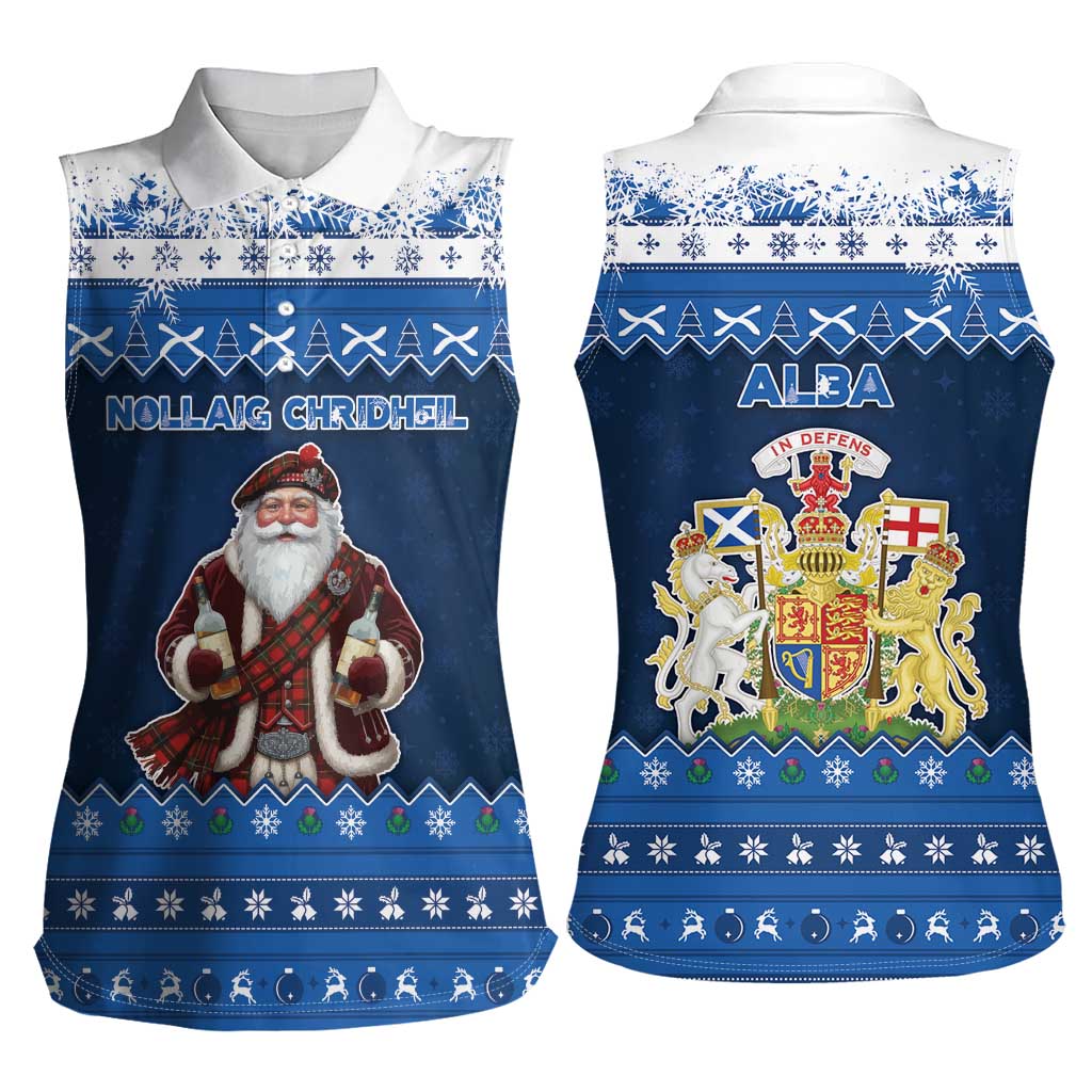 Scotland Christmas Women Sleeveless Polo Shirt Scottish Santa Claus - Wonder Print Shop