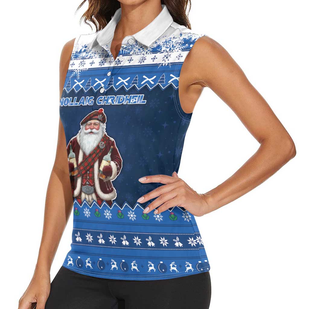Scotland Christmas Women Sleeveless Polo Shirt Scottish Santa Claus - Wonder Print Shop
