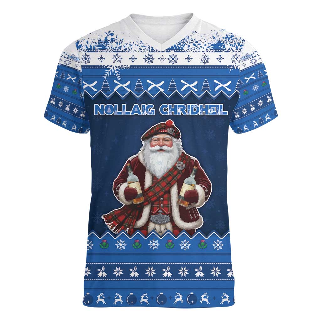 Scotland Christmas Women V-Neck T-Shirt Scottish Santa Claus - Wonder Print Shop