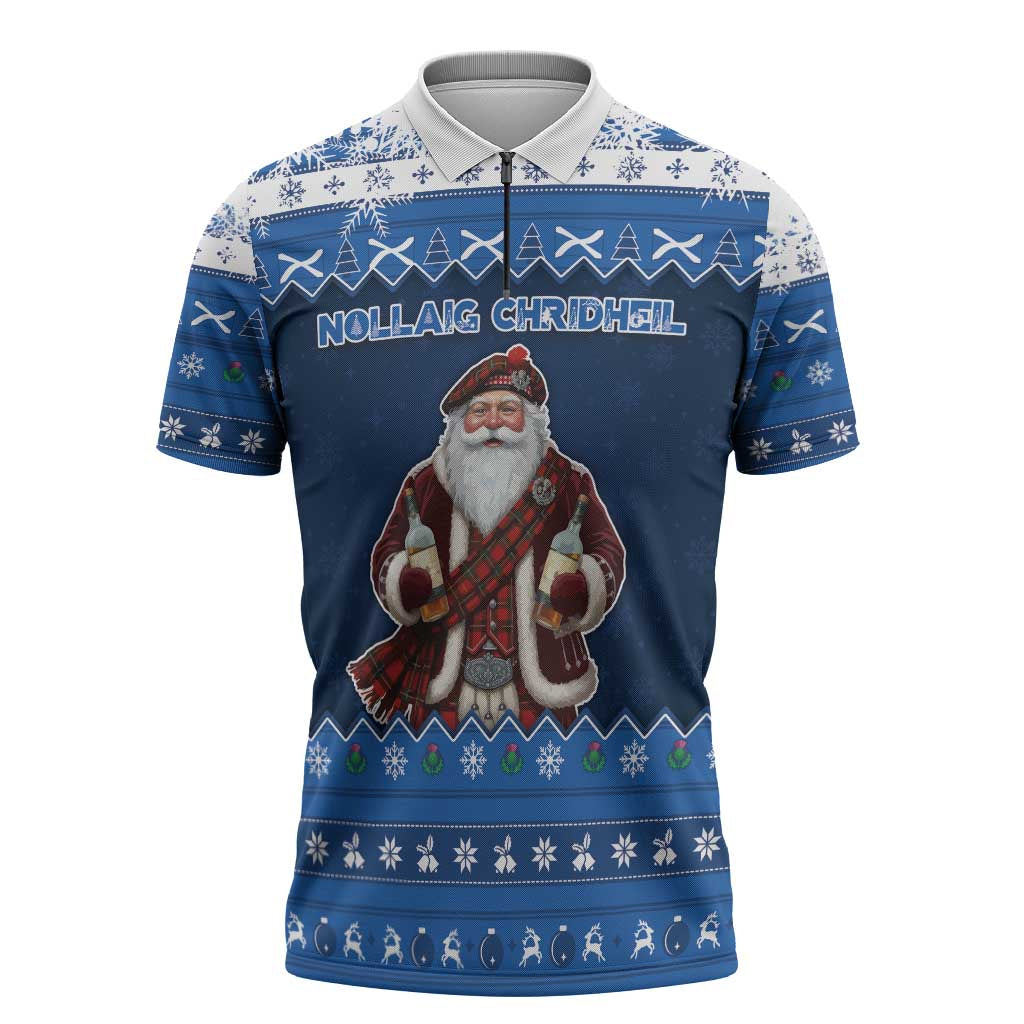 Scotland Christmas Zipper Polo Shirt Scottish Santa Claus - Wonder Print Shop