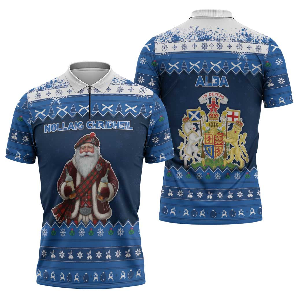 Scotland Christmas Zipper Polo Shirt Scottish Santa Claus - Wonder Print Shop