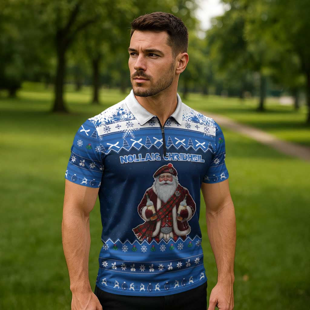 Scotland Christmas Zipper Polo Shirt Scottish Santa Claus - Wonder Print Shop