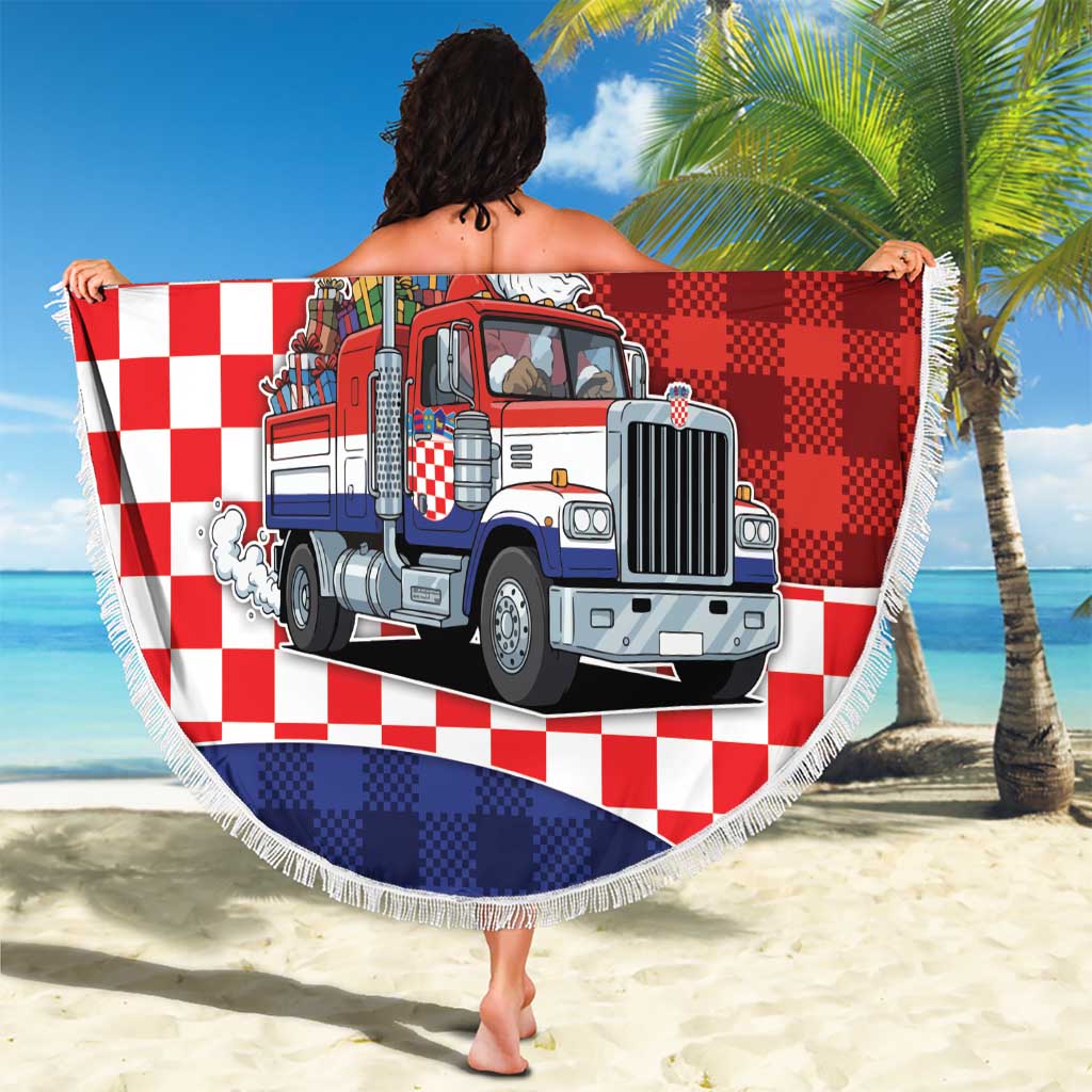 Croatia Christmas Beach Blanket Santa Claus Drives Home With Gifts - Wonder Print Shop