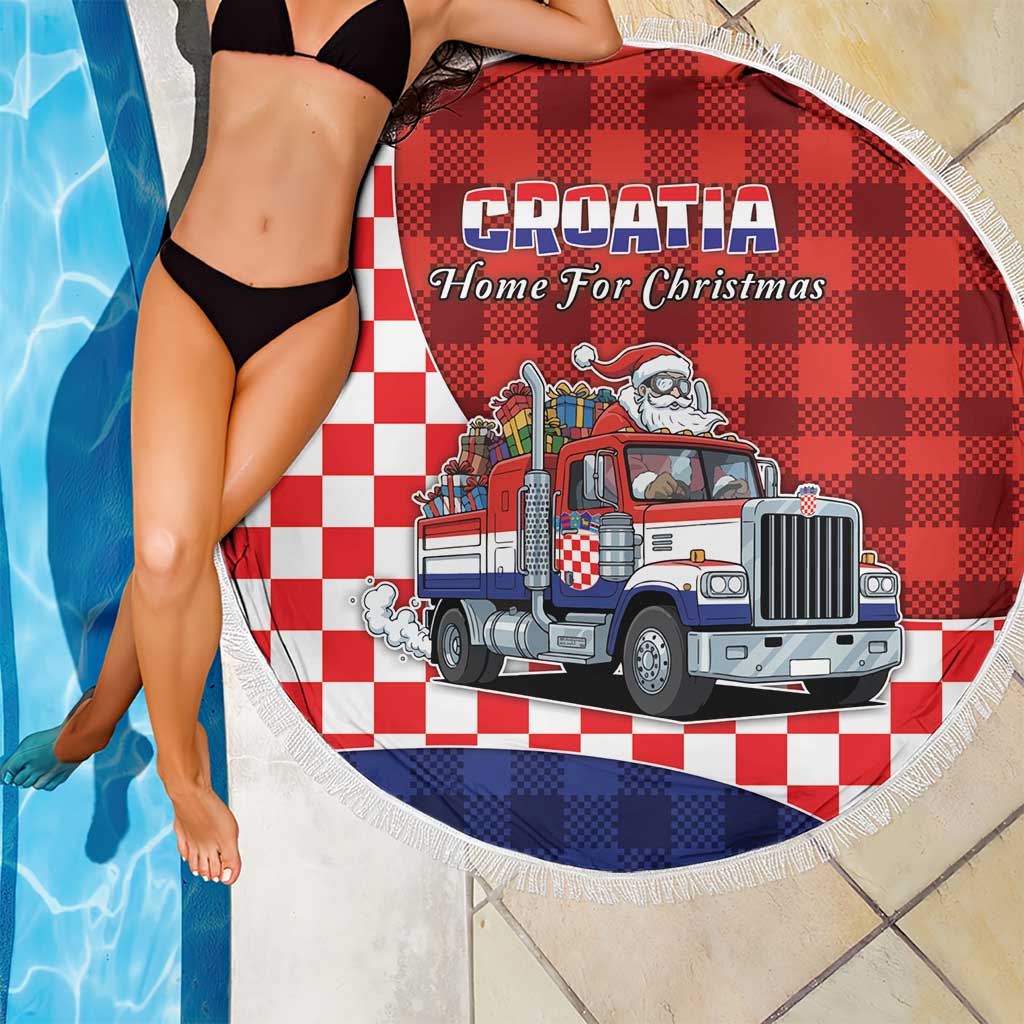 Croatia Christmas Beach Blanket Santa Claus Drives Home With Gifts - Wonder Print Shop