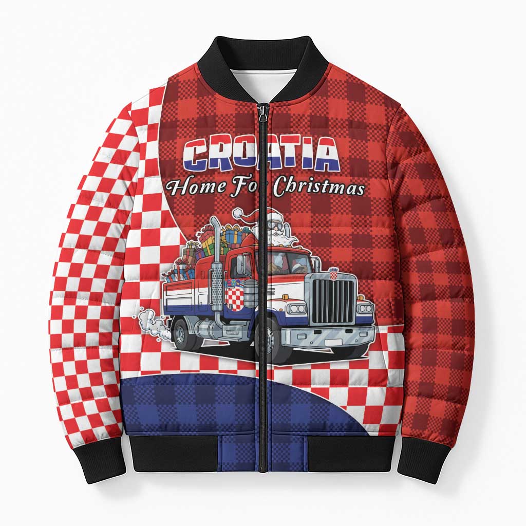 Croatia Christmas Bomber Puffer Jacket Santa Claus Drives Home With Gifts - Wonder Print Shop