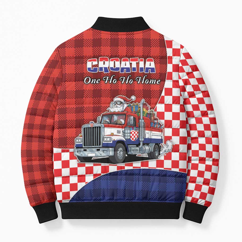 Croatia Christmas Bomber Puffer Jacket Santa Claus Drives Home With Gifts - Wonder Print Shop