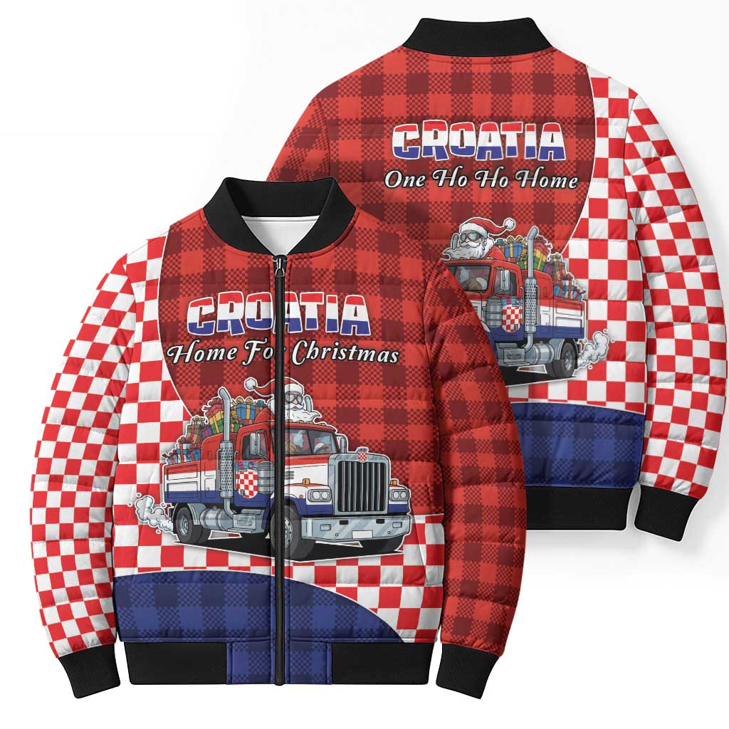 Croatia Christmas Bomber Puffer Jacket Santa Claus Drives Home With Gifts - Wonder Print Shop