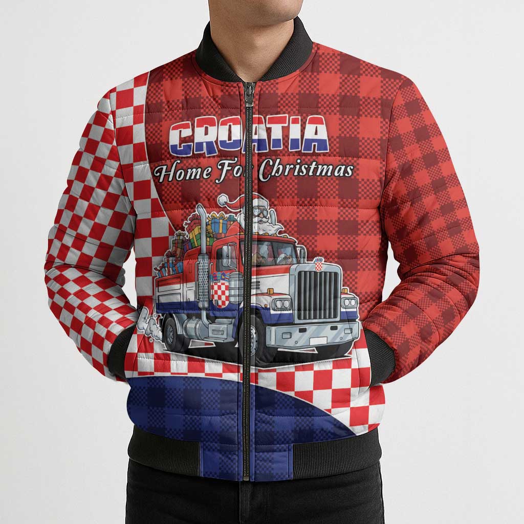 Croatia Christmas Bomber Puffer Jacket Santa Claus Drives Home With Gifts - Wonder Print Shop