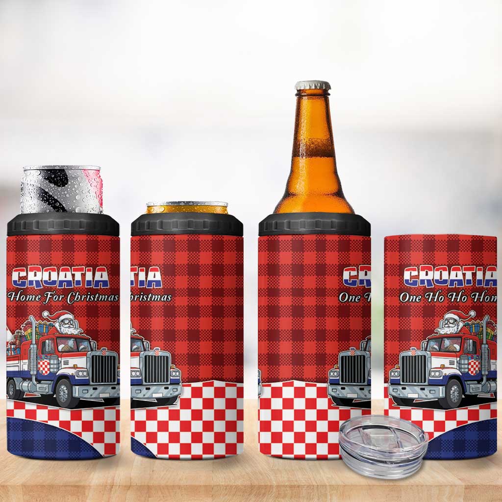 Croatia Christmas 4 in 1 Can Cooler Tumbler Santa Claus Drives Home With Gifts - Wonder Print Shop