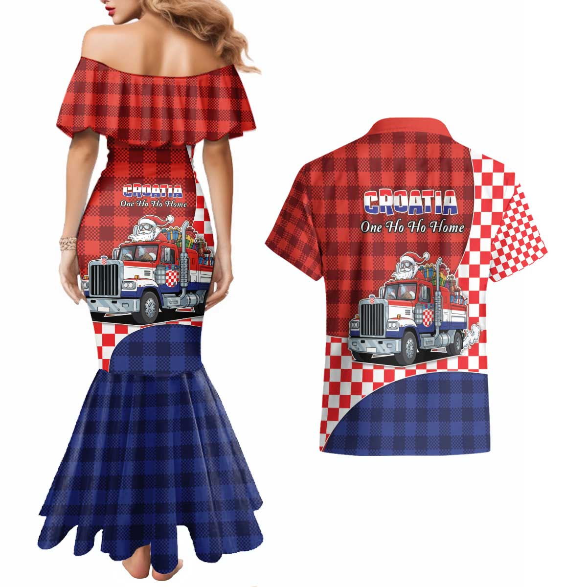 Croatia Christmas Couples Matching Mermaid Dress and Hawaiian Shirt Santa Claus Drives Home With Gifts - Wonder Print Shop
